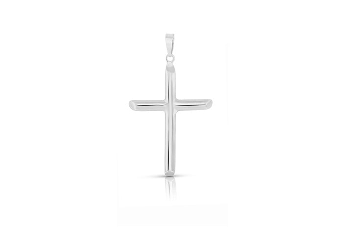 Plain Cross Pendant - 925 Sterling Silver - Rhodium Plated