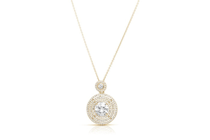 Round Halo CZ Charm Pendant - 925 Sterling Silver - Gold Plated