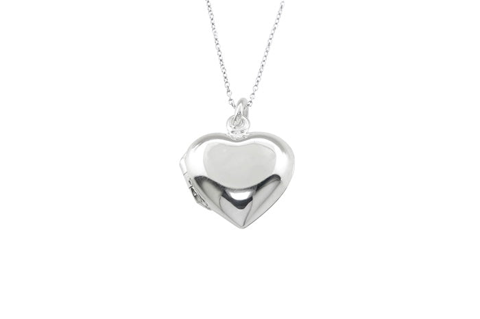 Small Puffed Heart Locket Pendant - 925 Sterling Silver - Rhodium Plated