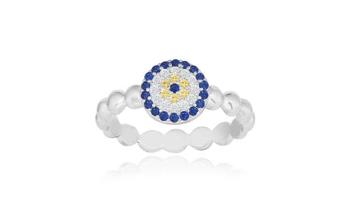 Evil Eye Ring - 925 Sterling Silver - Rhodium Plated