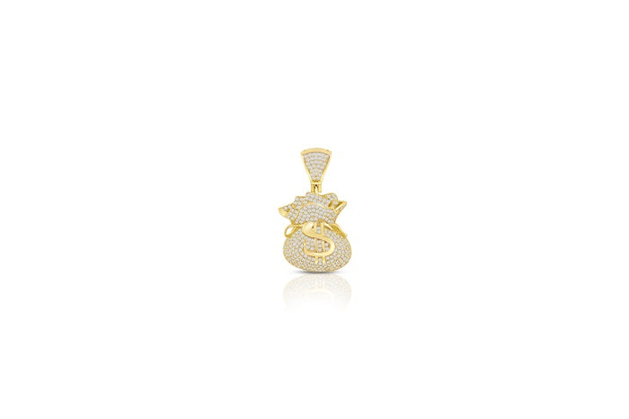 Dollar Sign CZ Charm Pendant - 925 Sterling Silver - Gold Plated