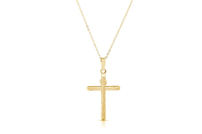 Rope Edge Cross Pendant - 925 Sterling Silver - Gold Plated