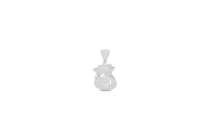Dollar Sign CZ Charm Pendant - 925 Sterling Silver - Rhodium Plated