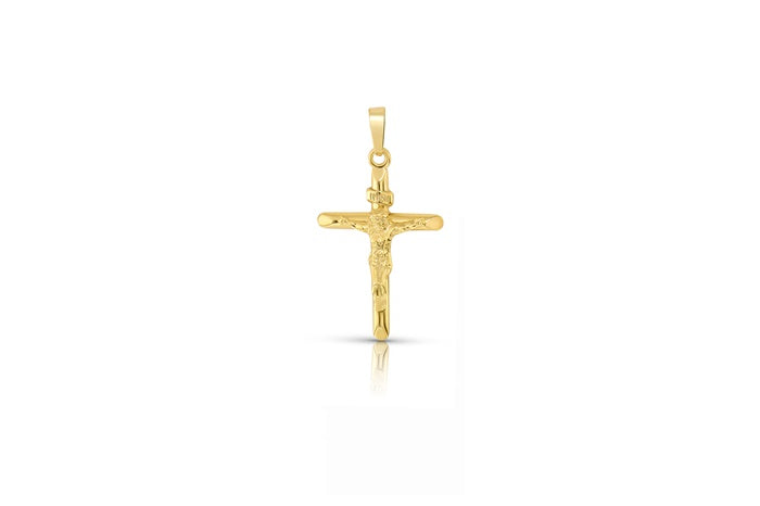 Textured Crucifix Pendant - 925 Sterling Silver - Gold Plated