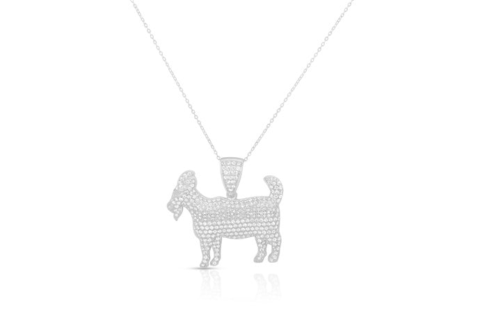 Pave Goat CZ Charm Pendant - 925 Sterling Silver - Rhodium Plated