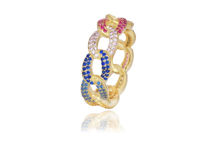 Rainbow Eternity Band Ring - 925 Sterling Silver - Gold Plated