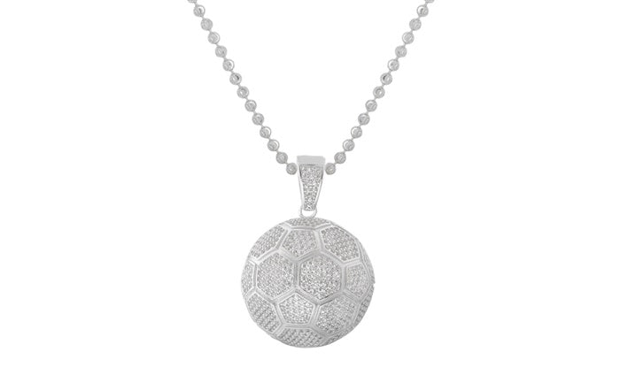 Soccer Ball CZ Charm Pendant - 925 Sterling Silver - Rhodium Plated