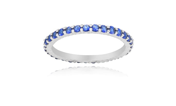 Sapphire Blue Eternity Ring - 925 Sterling Silver - Rhodium Plated