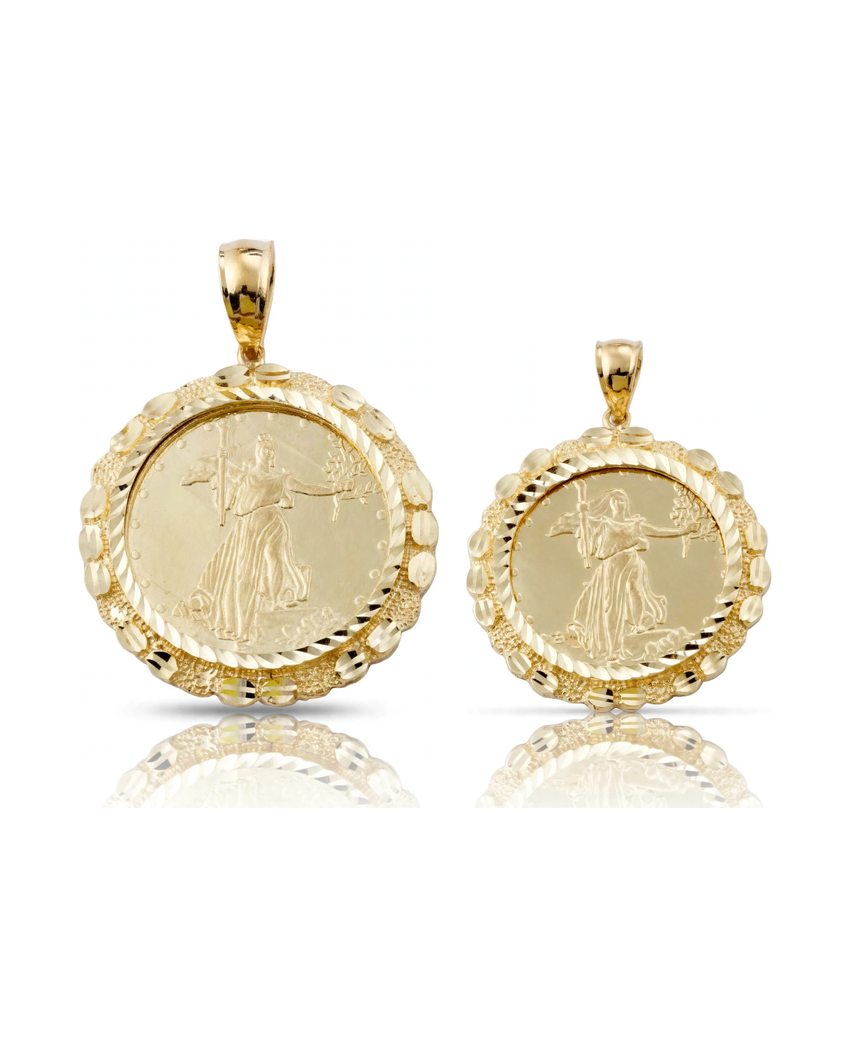 Lady Liberty Coin Pendant with Nugget Frame - 10K Yellow Gold