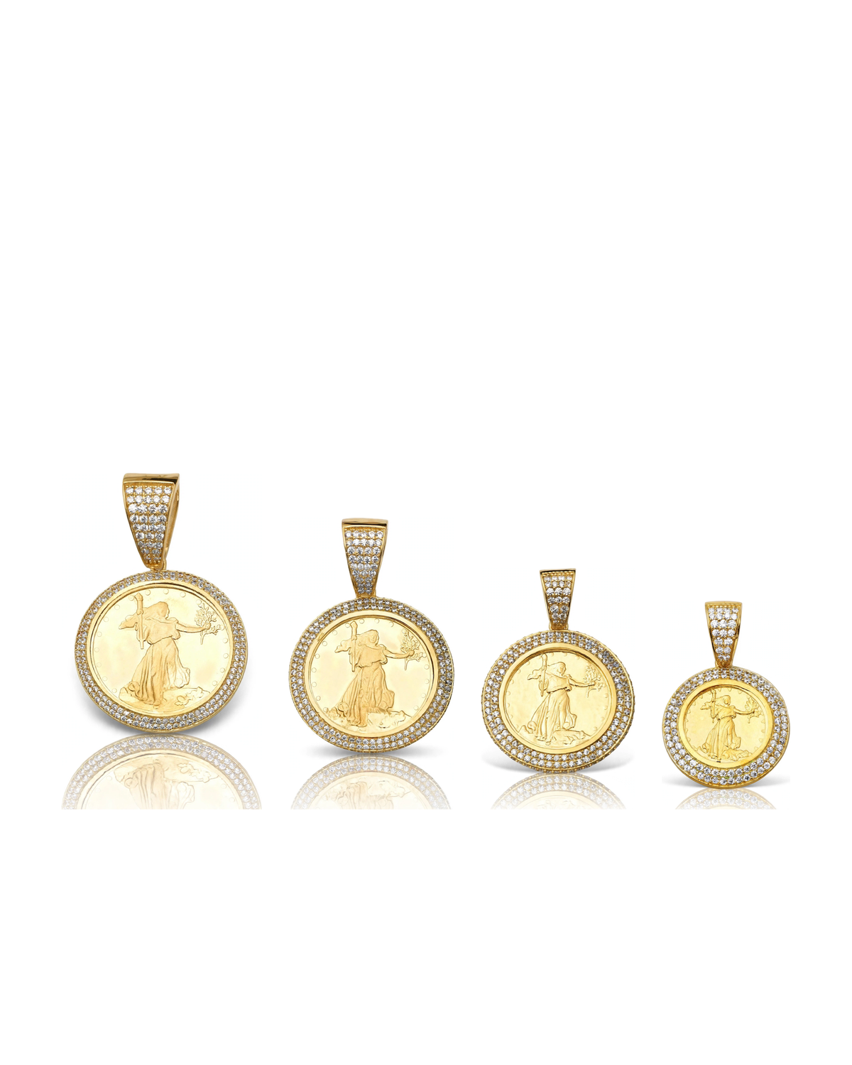 Liberty Coin Medallion Pendant with CZ Halo and Pavé Bail - 10K Gold