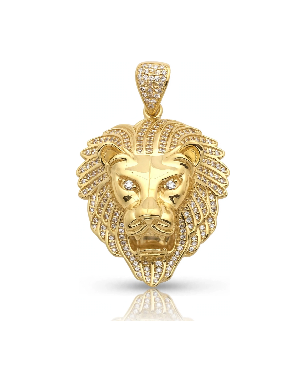 Lion Head Pendant with CZ Mane and Bail - 10K Gold