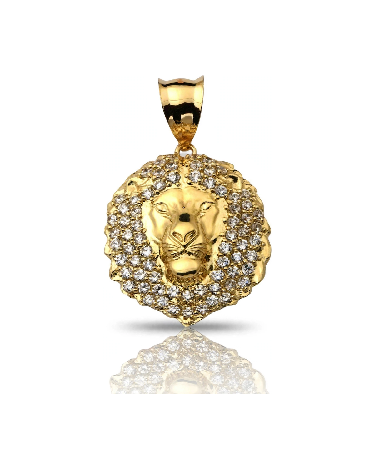 Lion Head Pendant with CZ Pavé Mane - 10K Gold
