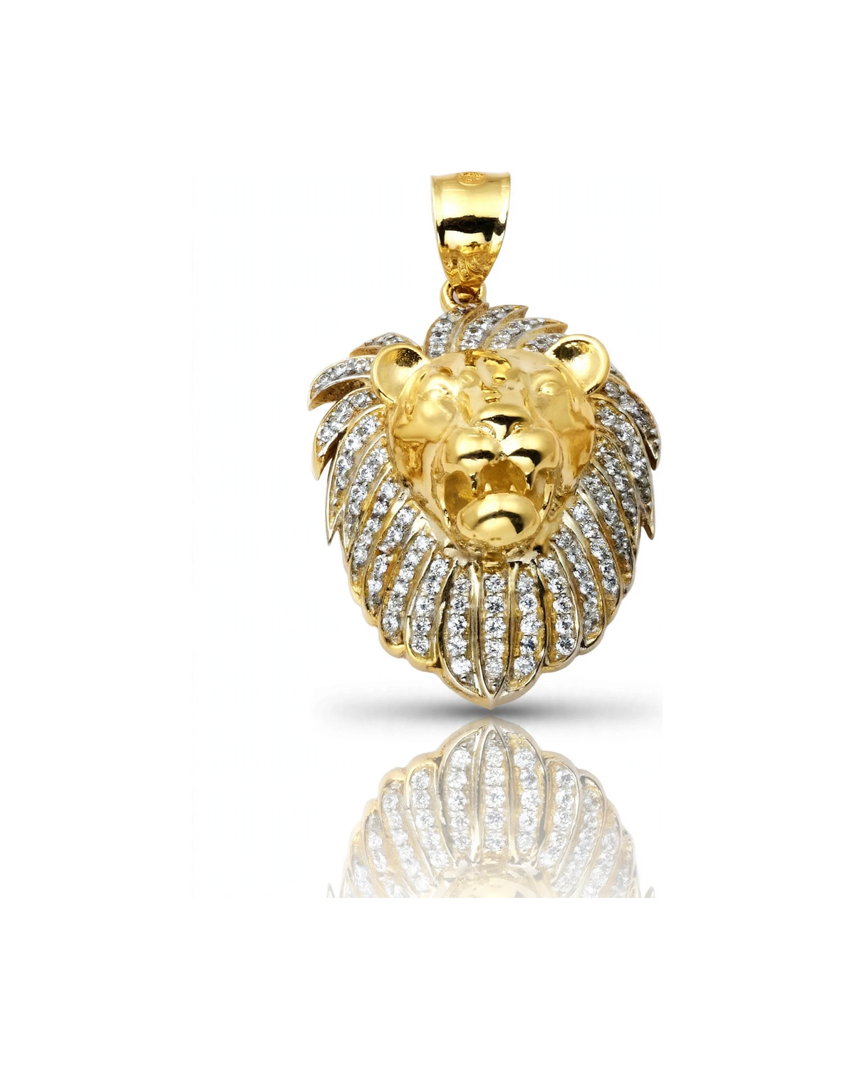 Lion Head Pendant with CZ Mane Stripes - 10K Gold