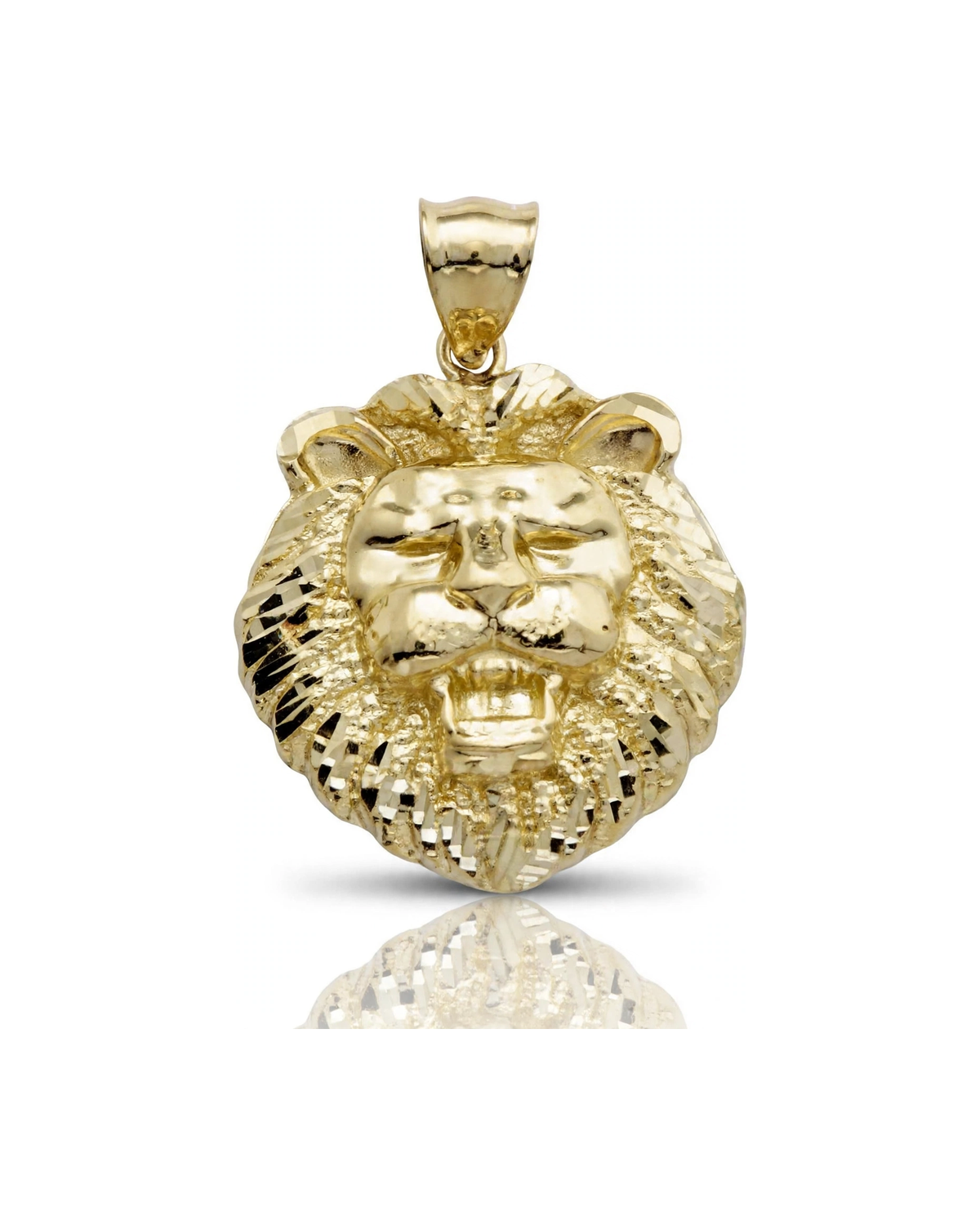 Lion Head Pendant with Faceted Mane - 10K Yellow Gold