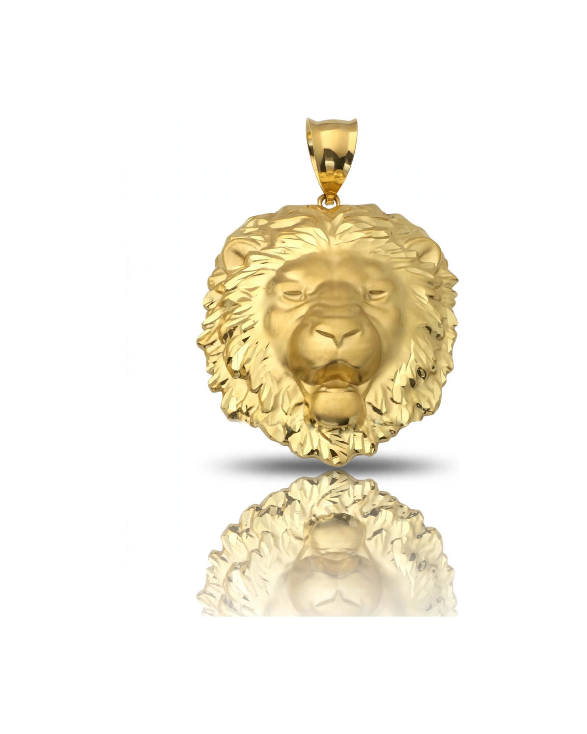 Lion Head Pendant with Round Mane Large - 10K Yellow Gold