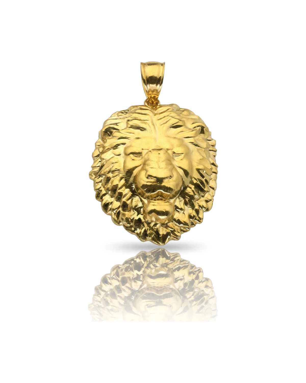 Lion Head Pendant with Textured Mane Small - 10K Yellow Gold