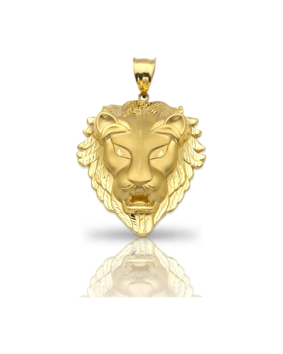 Lion Head Pendant with Angular Mane - 10K Yellow Gold