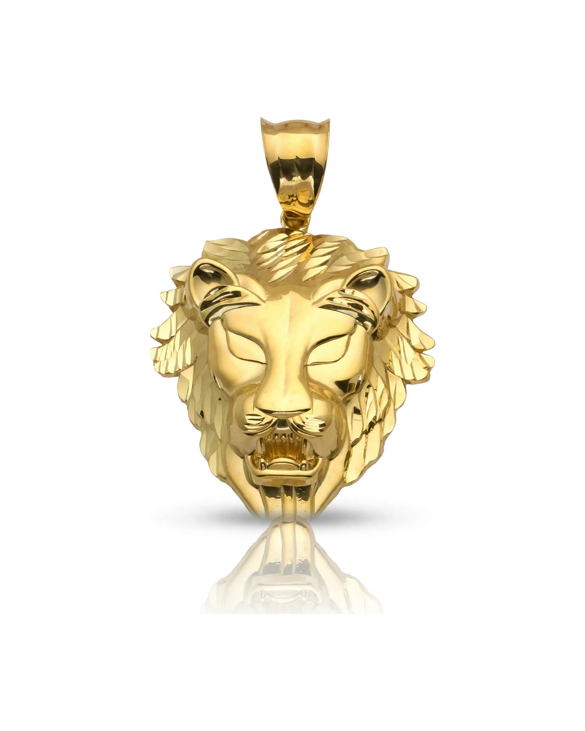 Lion Head Pendant with Pointed Mane Medium - 10K Yellow Gold
