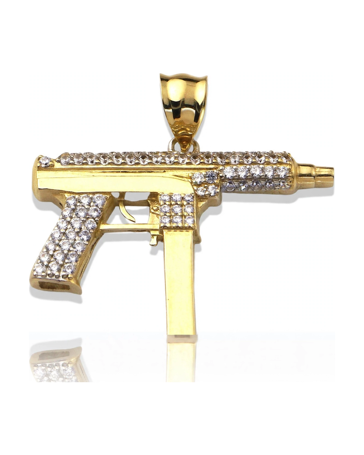 Machine Pistol Pendant with CZ - 10K Gold