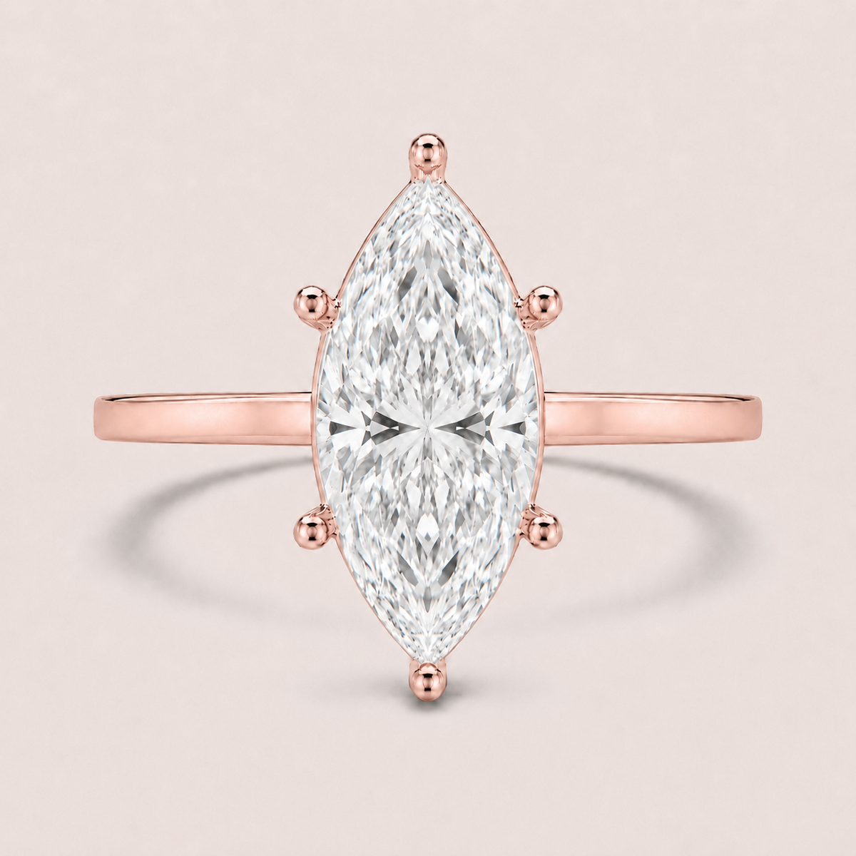 14K Marquise Solitaire — 6 Prong Flat Band