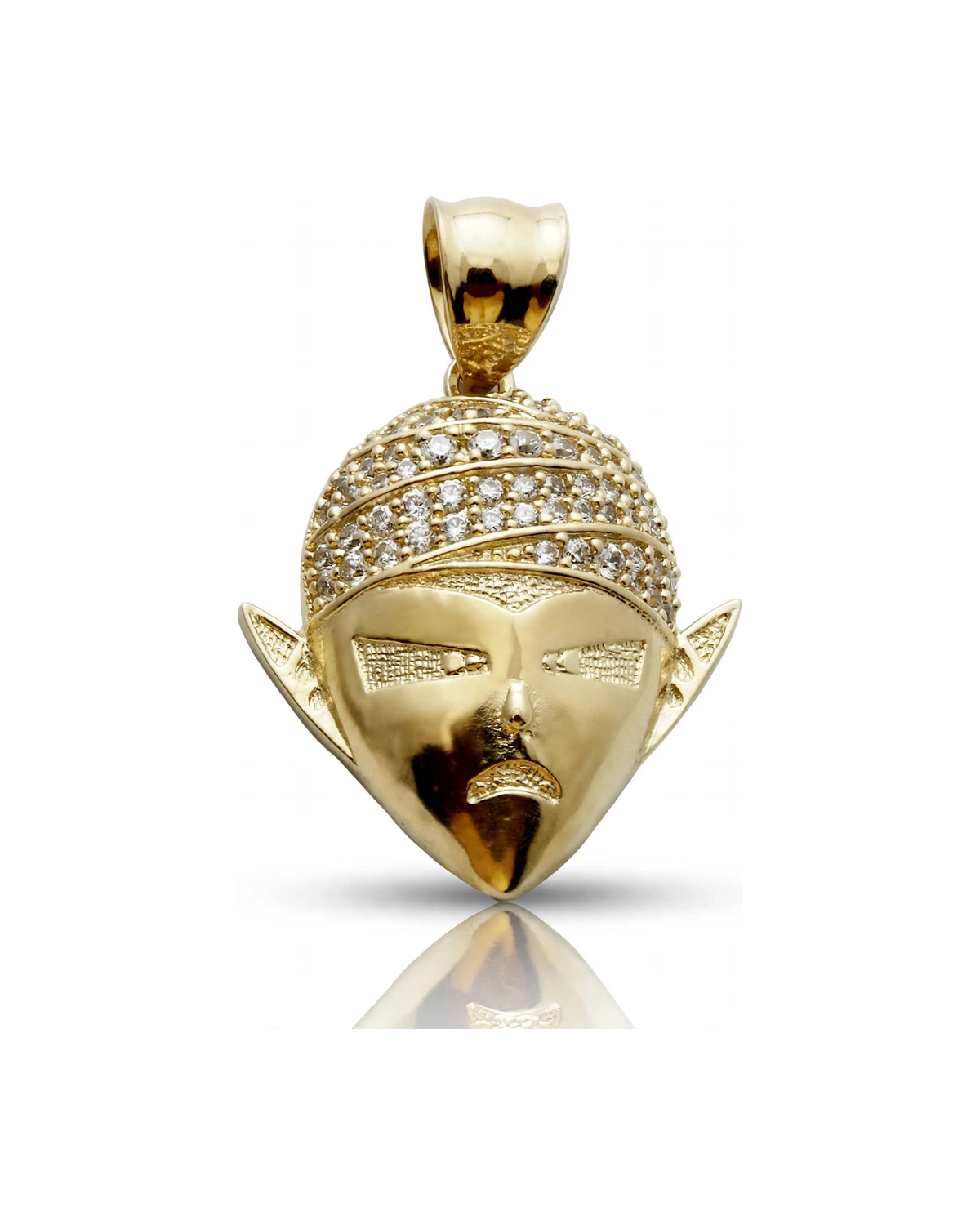 Mask Face Pendant with CZ Headwrap - 10K Gold
