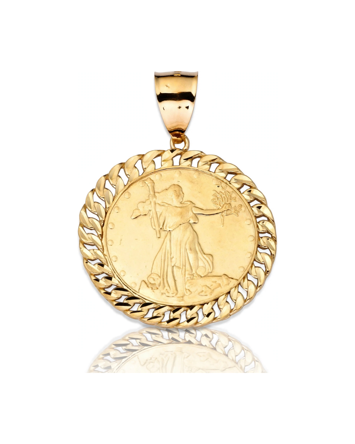 Liberty Medallion Pendant with Cuban Frame - 10K Yellow Gold