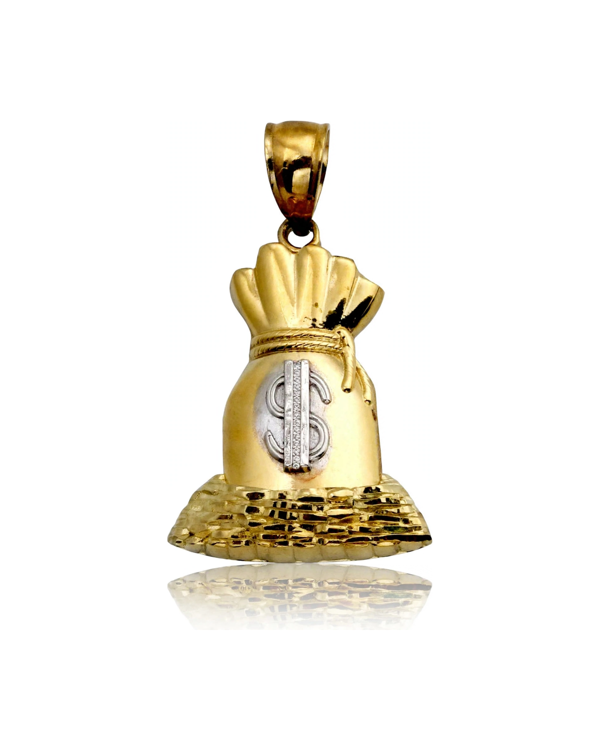Money Bag Pendant with White Dollar Two-Tone - 10K Gold