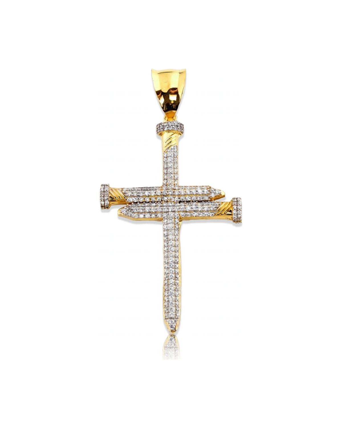 Nail Cross Pendant Fully Paved with Cubic Zirconia - 10K Yellow Gold