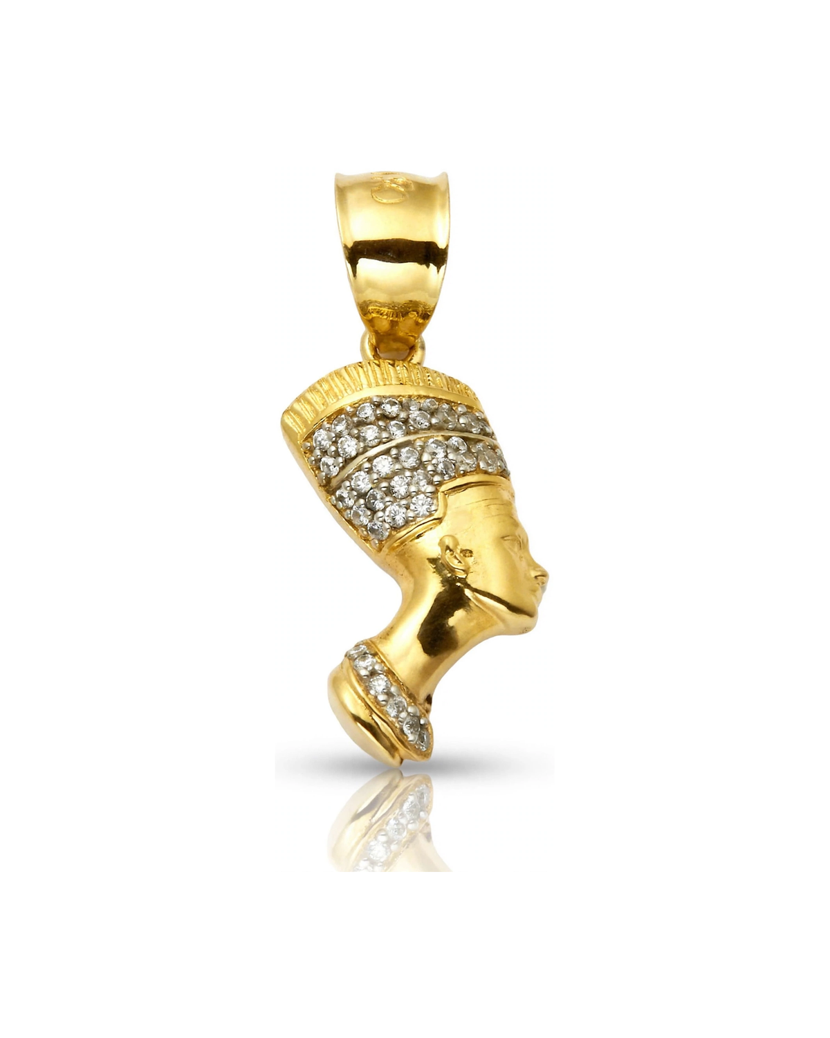 Nefertiti CZ Headdress Profile Pendant - 10K Yellow Gold