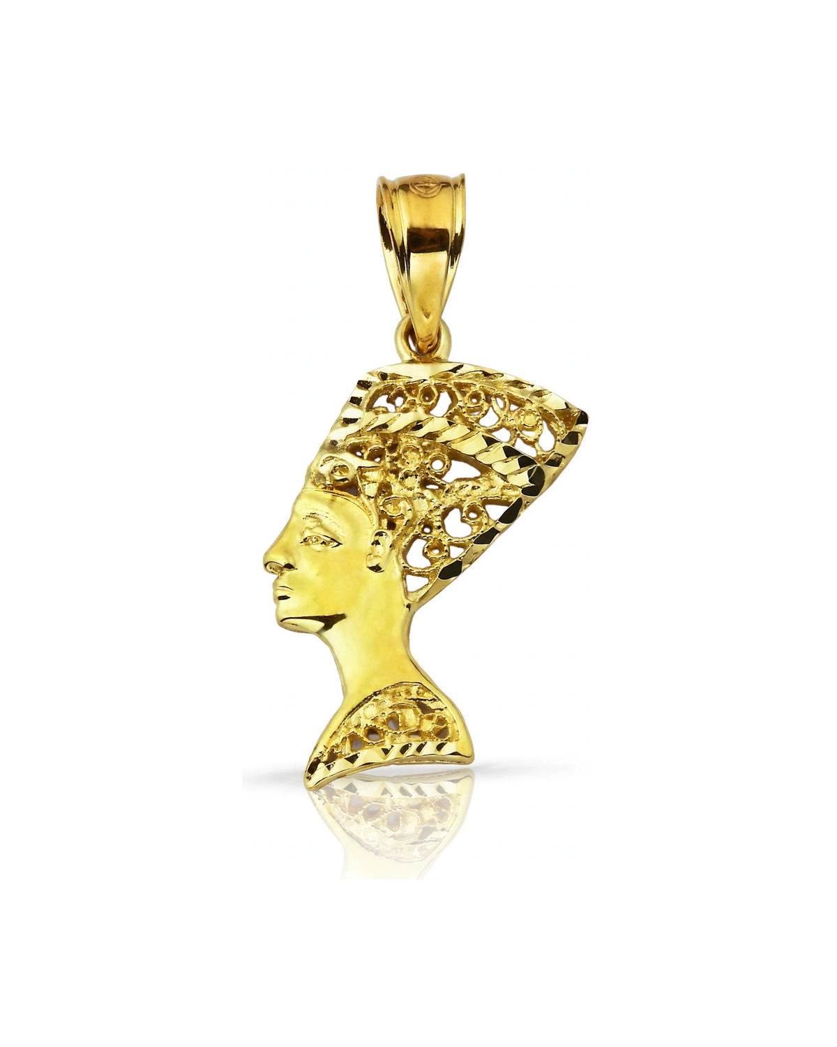 Nefertiti Filigree Profile Pendant - 10K Yellow Gold