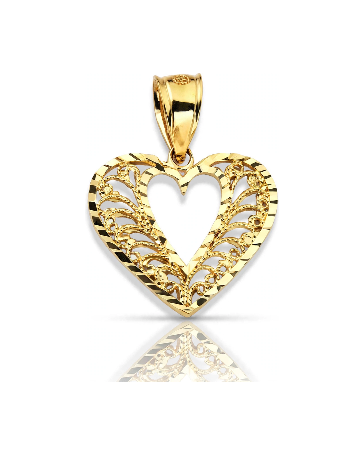 Open Heart Filigree Pendant - 10K Yellow Gold