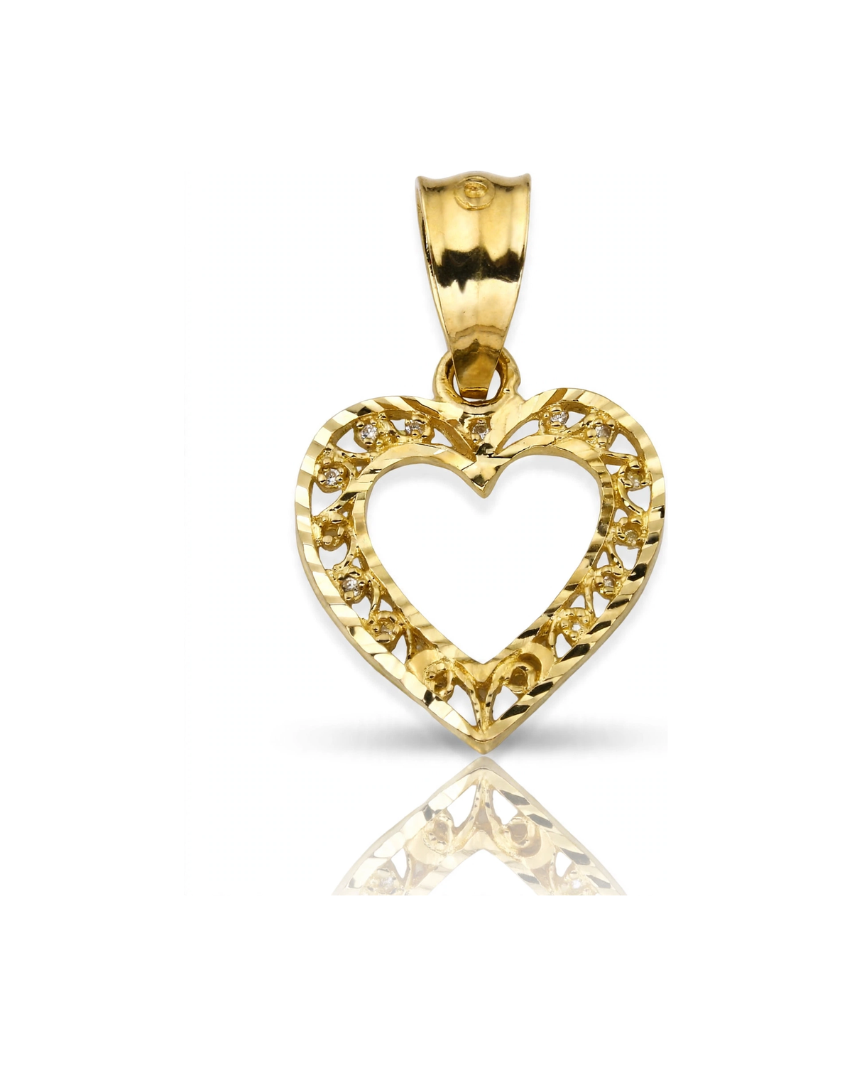Open Heart Textured Outline Pendant - 10K Yellow Gold