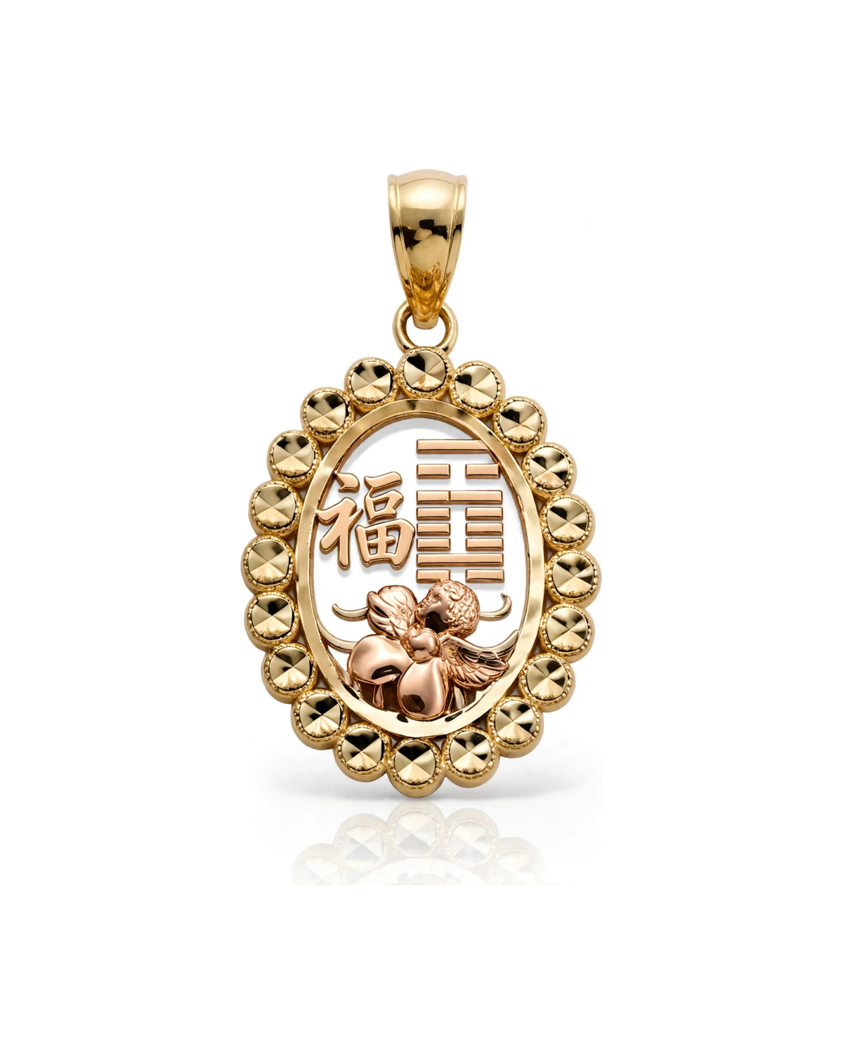 Virgin Mary Guadalupe Pendant Oval with Rose Center - 10K Gold