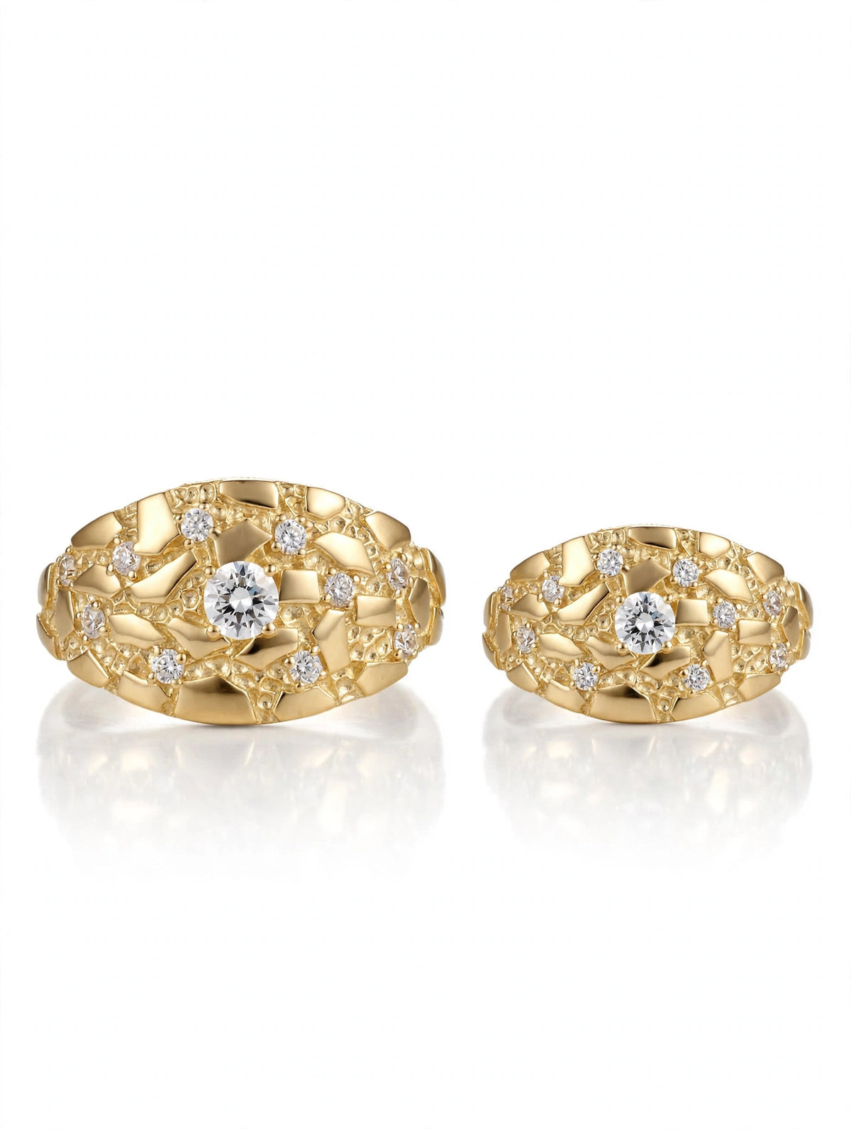 10K Yellow Gold - Nugget Ring CZ - Medium and Small
