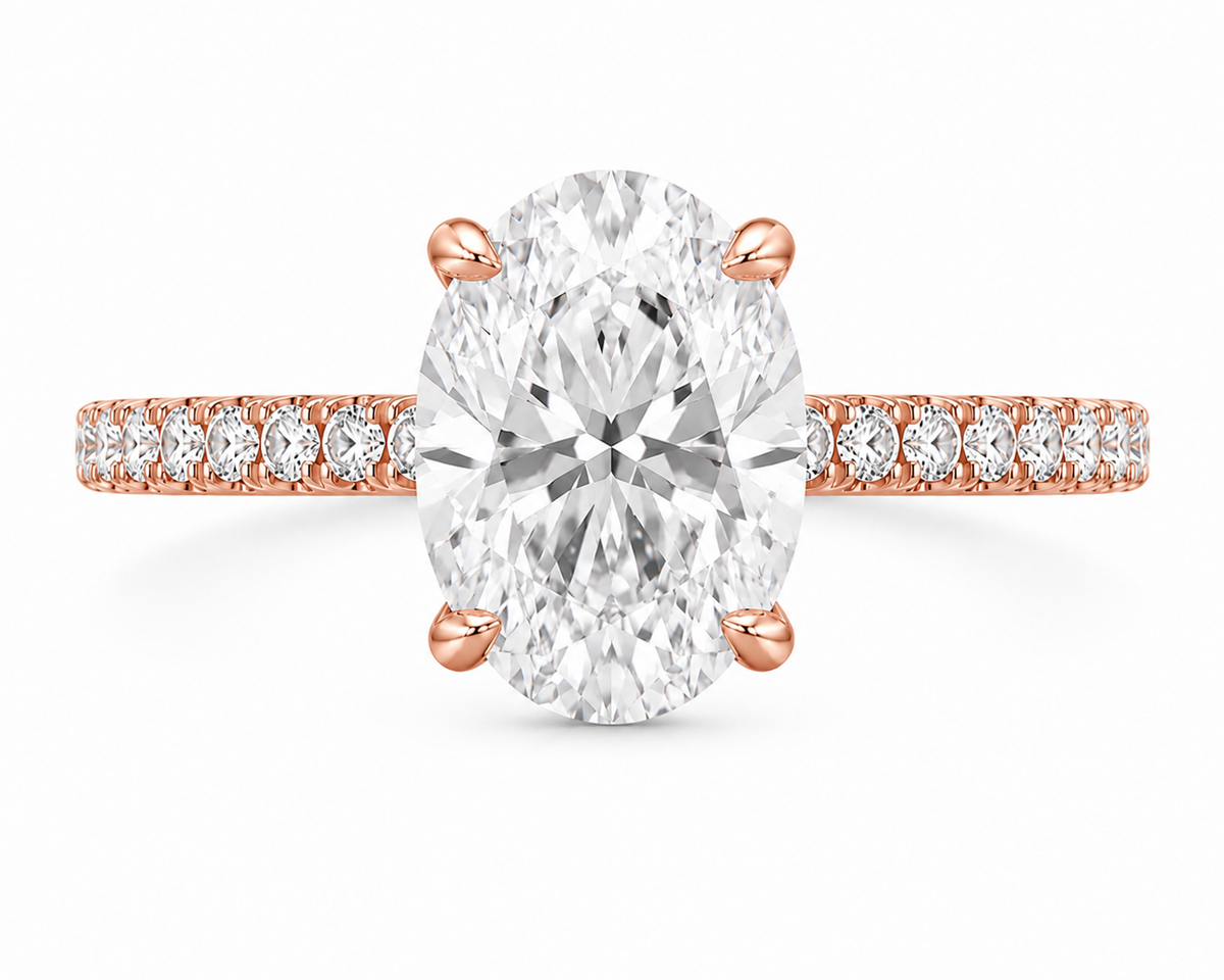 14K Oval Solitaire — Hidden Halo Pave