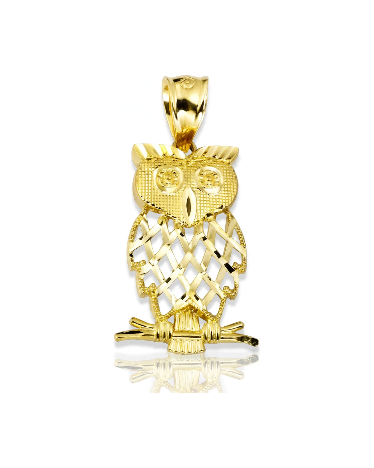 Owl Pendant with Filigree Lattice - 10K Yellow Gold