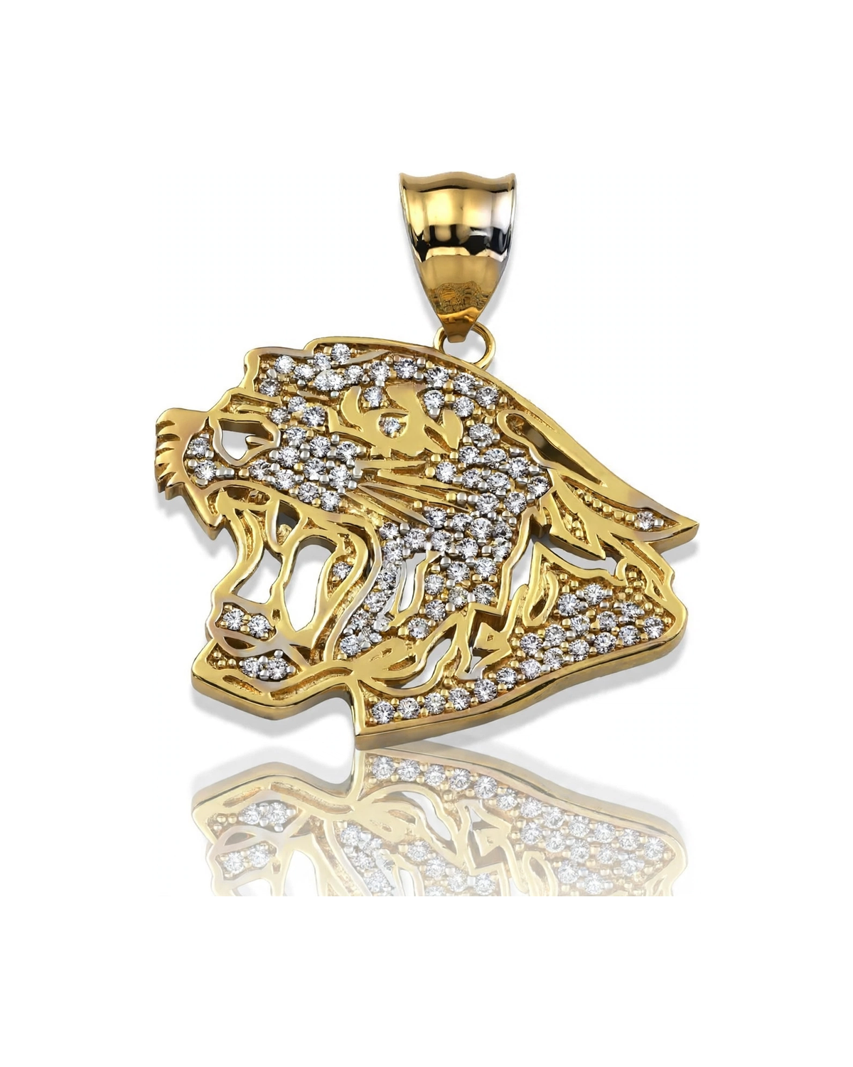 Panther Head Pendant with CZ - 10K Gold