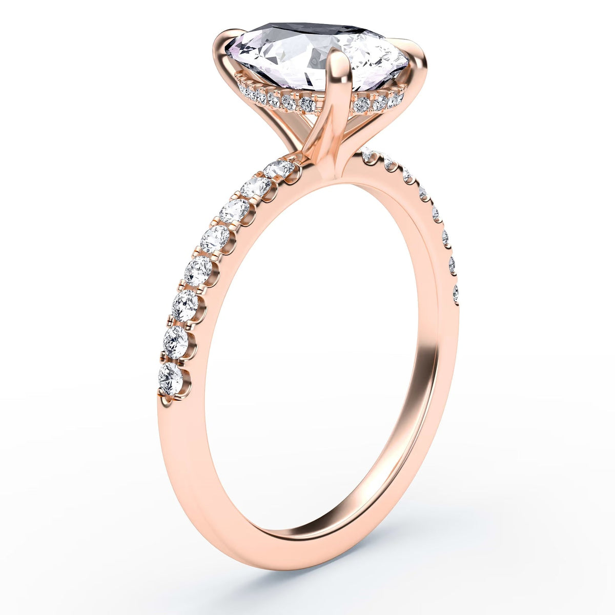 14K Pear Solitaire — Hidden Halo Pave