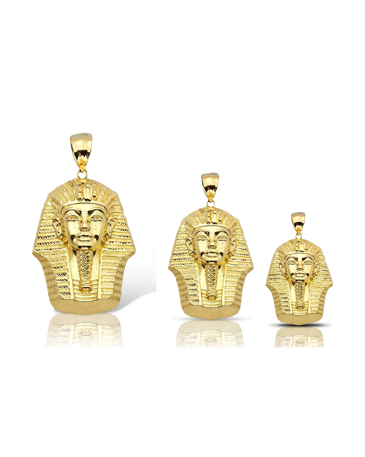 Pharaoh Bust Pendant with Striped Nemes Headdress - 10K Yellow Gold