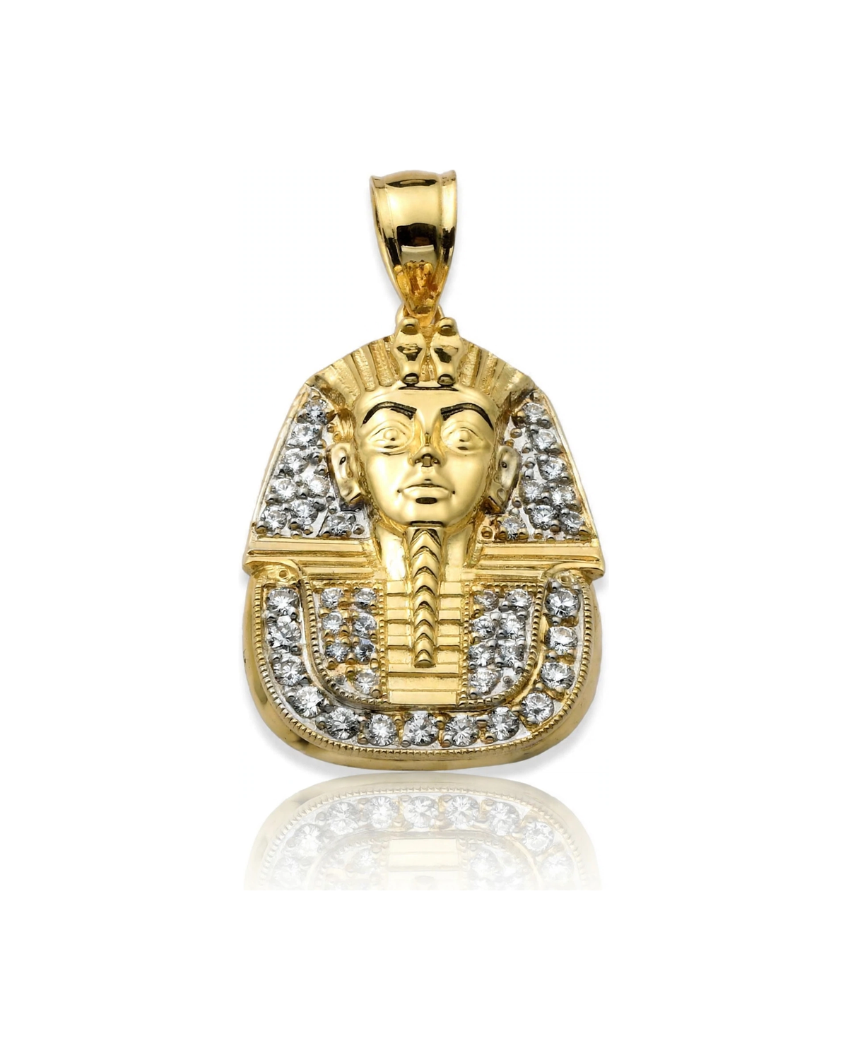Pharaoh Mini Pendant with CZ Headdress Sides - 10K Gold