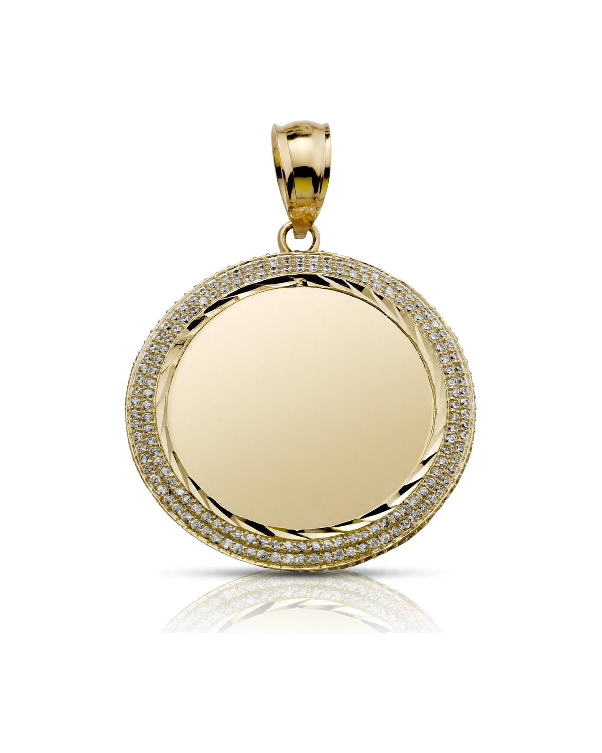 Photo Pendant Round Picture Medallion with CZ Double Frame - 10K Gold
