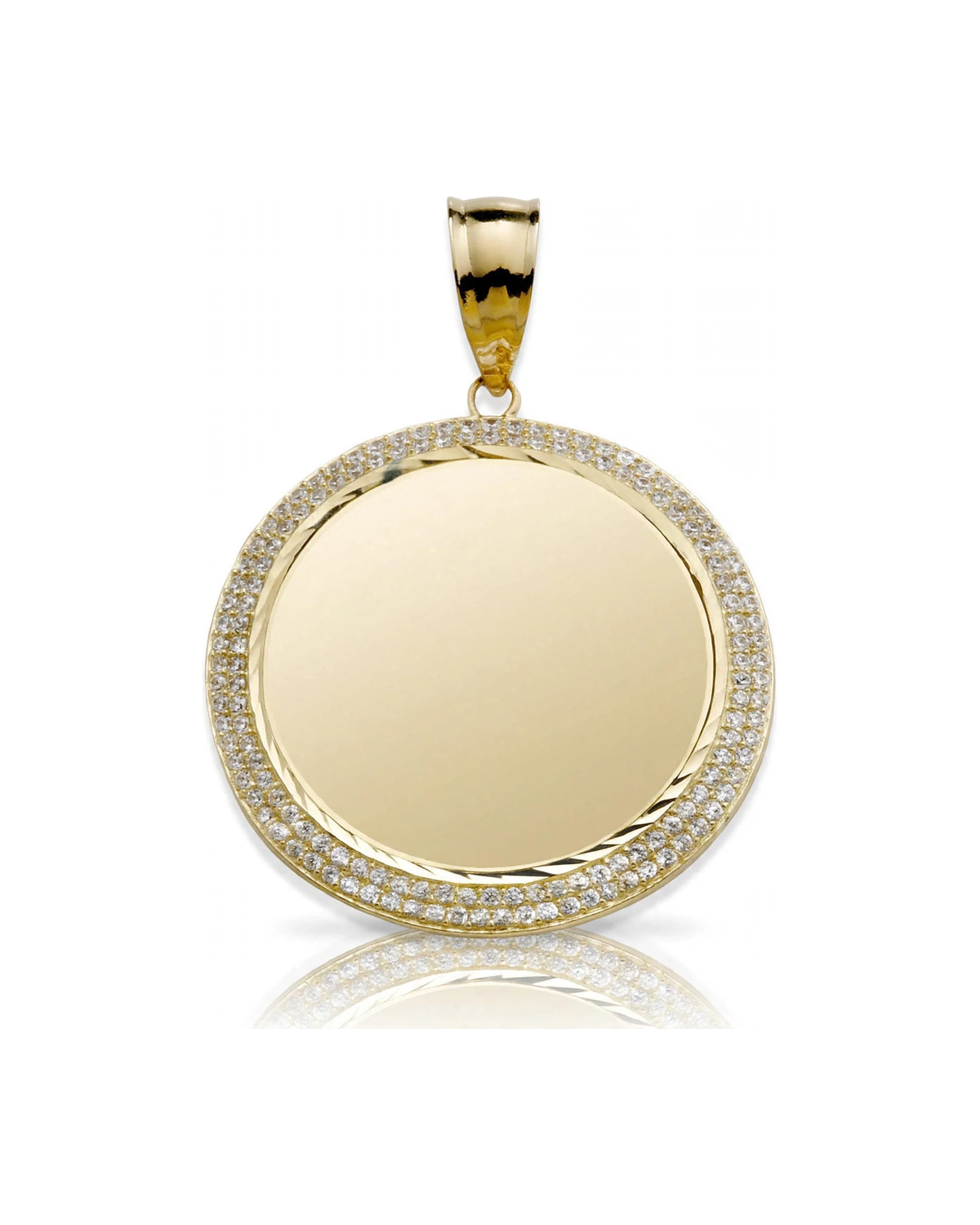 Photo Pendant Round Picture Medallion with CZ Frame - 10K Gold