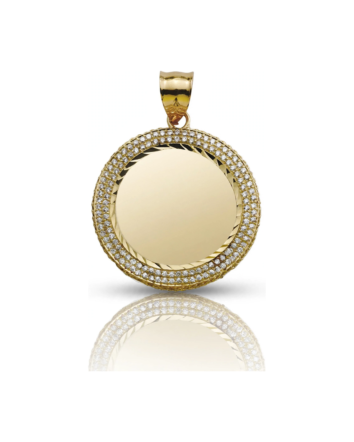 Photo Pendant Round Picture Medallion with CZ Frame Small - 10K Gold