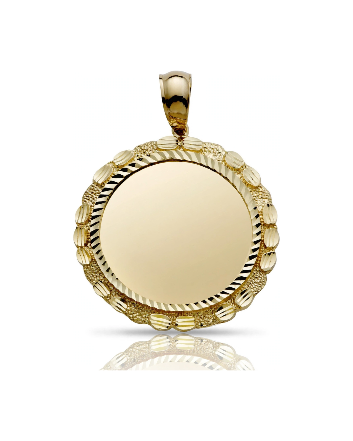 Photo Pendant Round Picture Medallion with Nugget Frame - 10K Yellow Gold