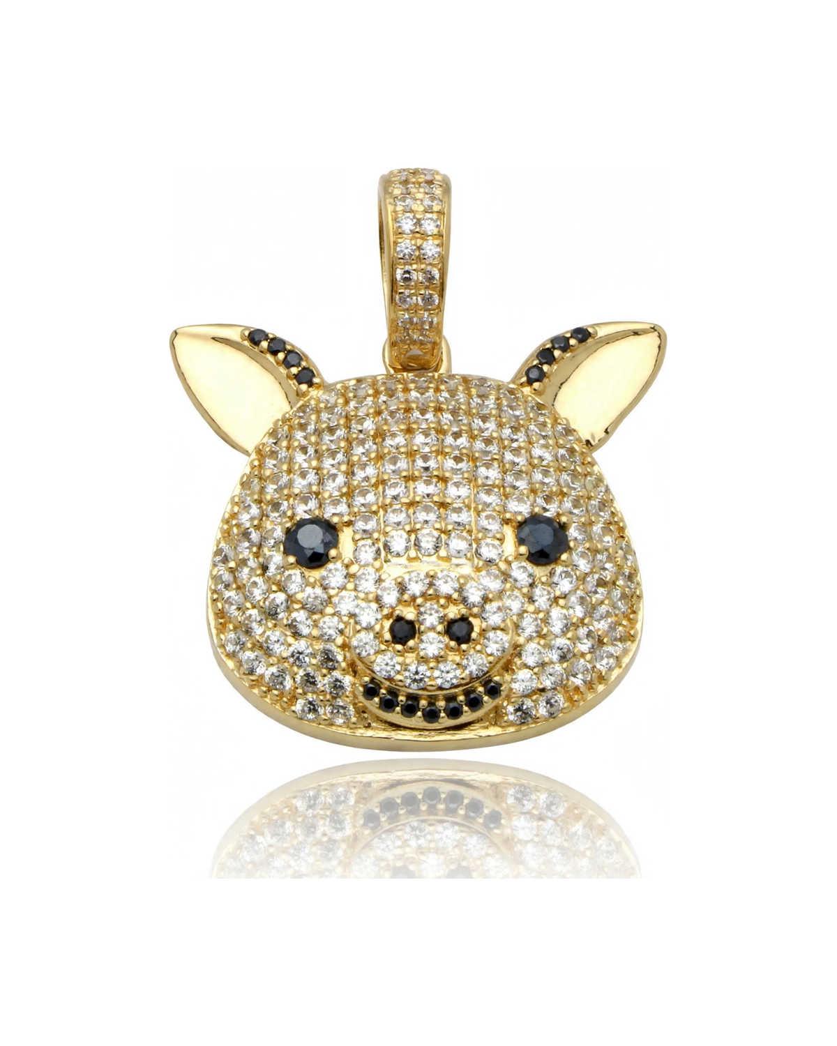 Pig Face Pendant with CZ - 10K Gold