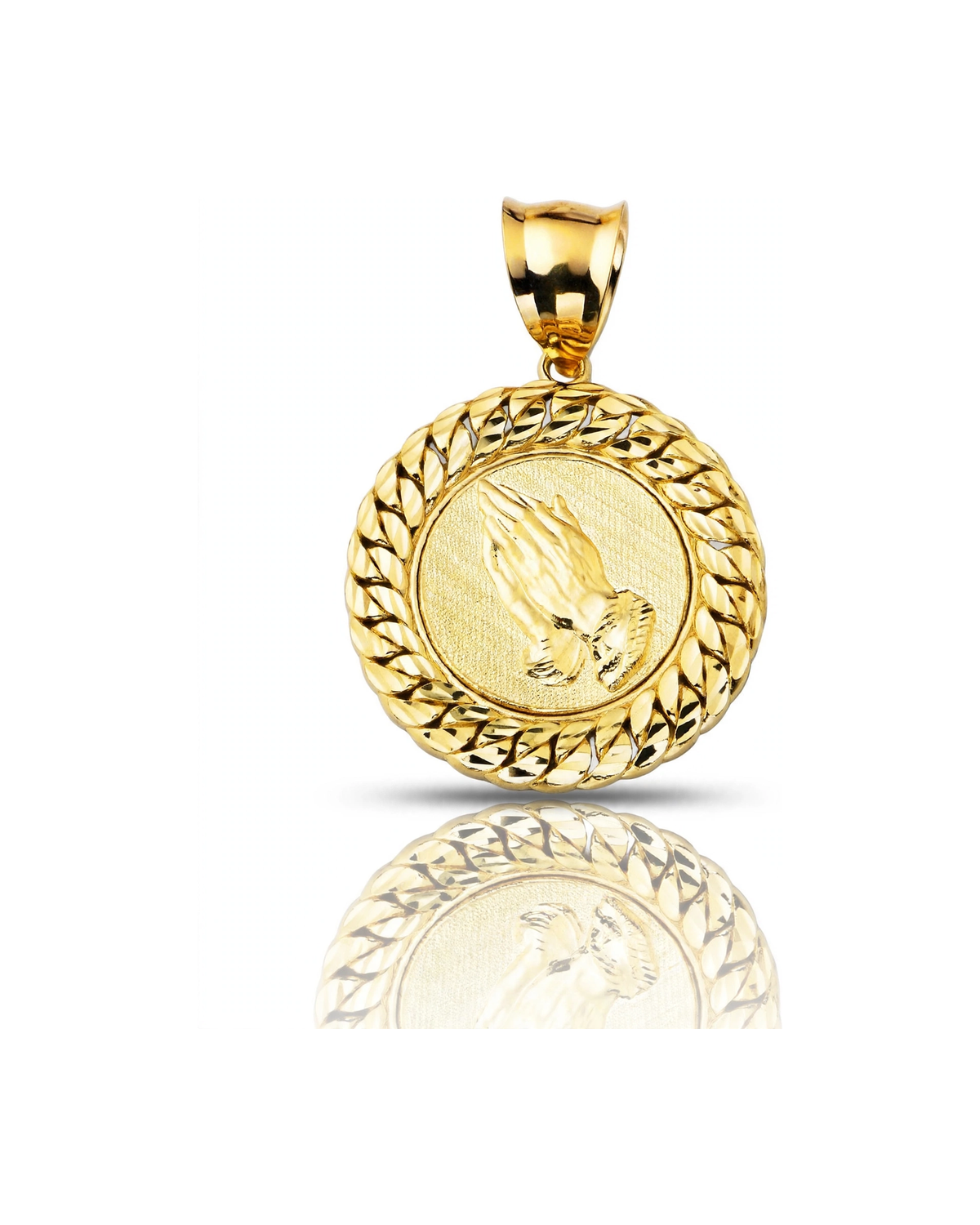 Praying Hands Cuban Frame Pendant - 10K Yellow Gold