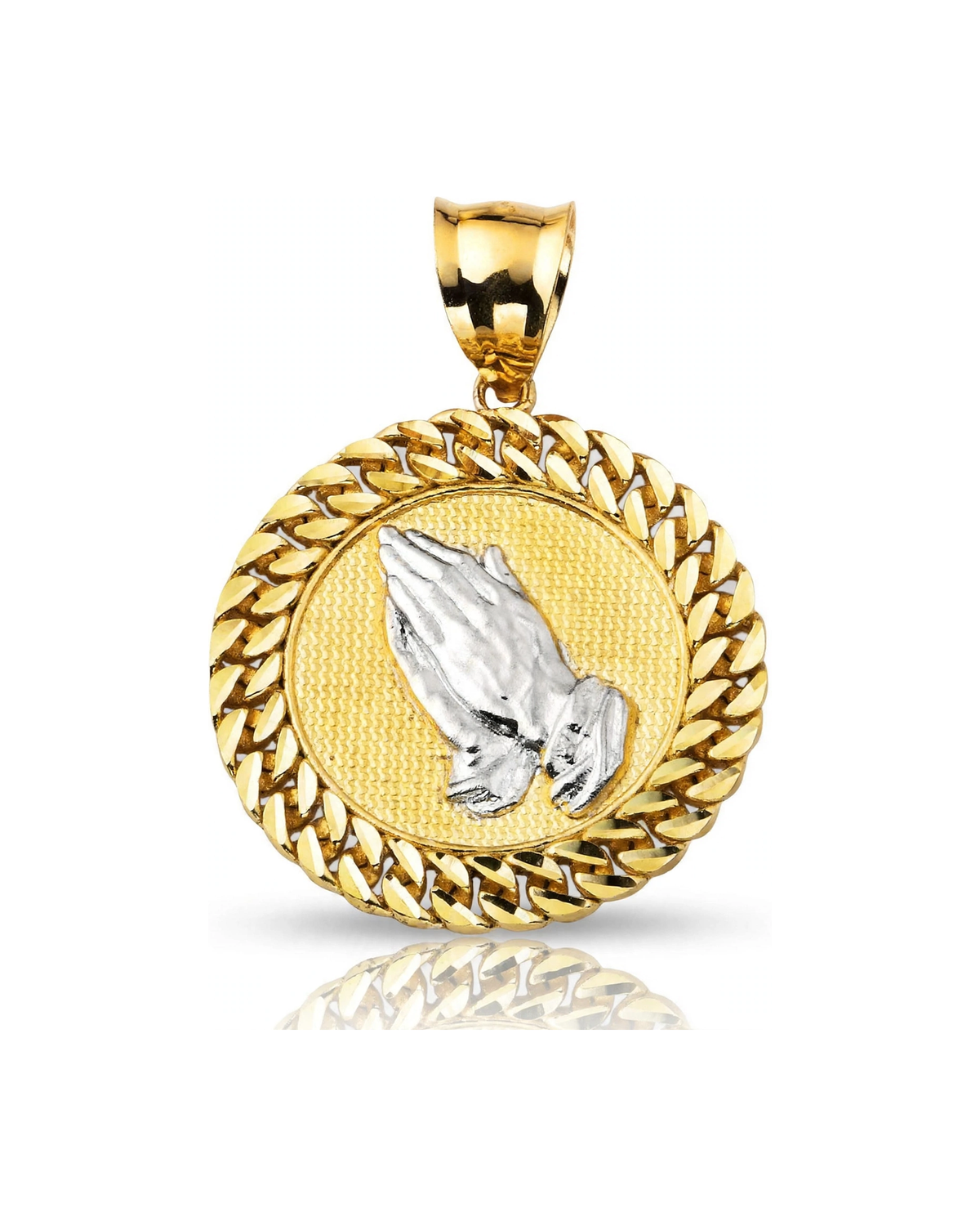Praying Hands Cuban Frame Two-Tone Pendant - 10K Gold