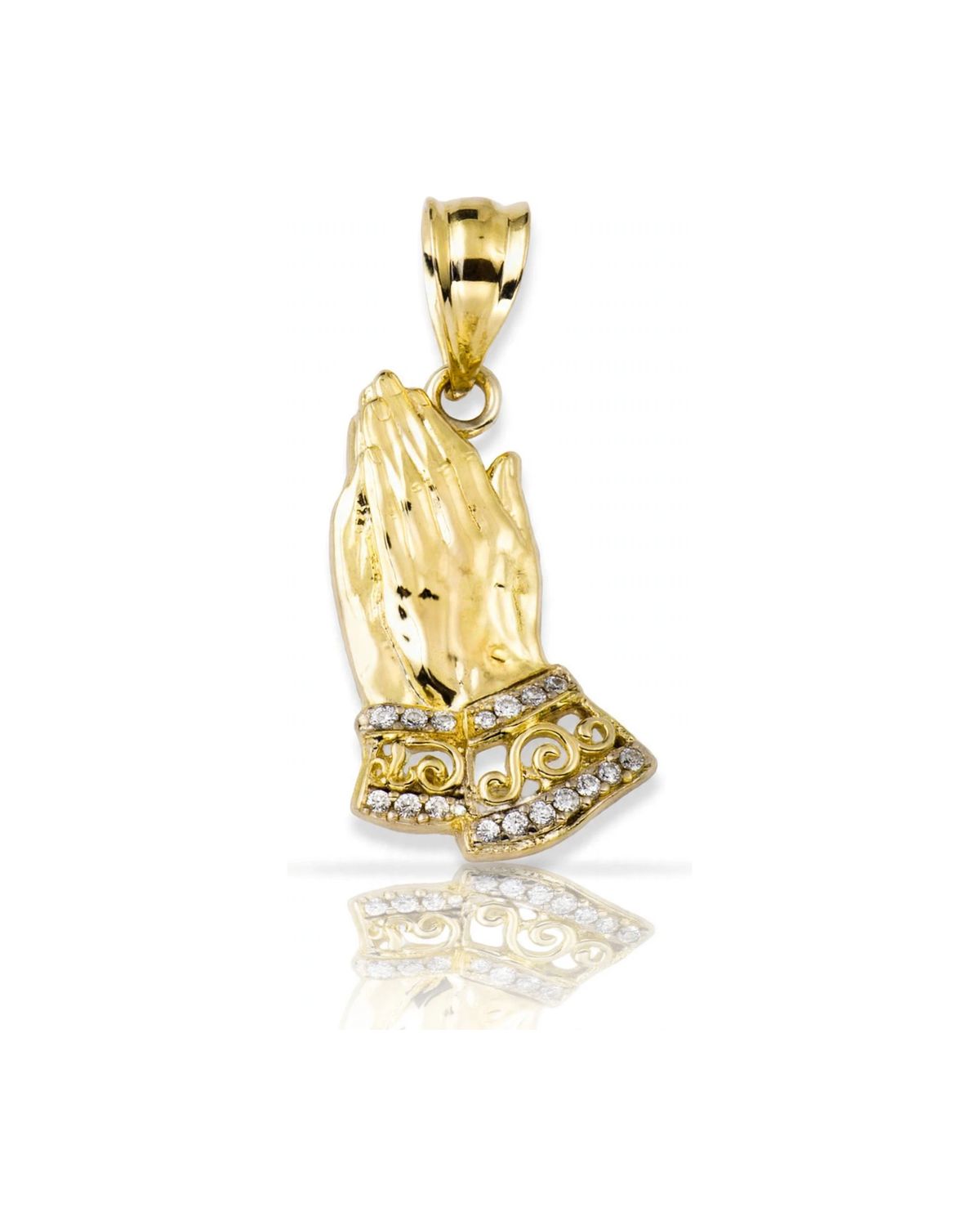 Praying Hands Pendant Mini with CZ Cuff - 10K Gold