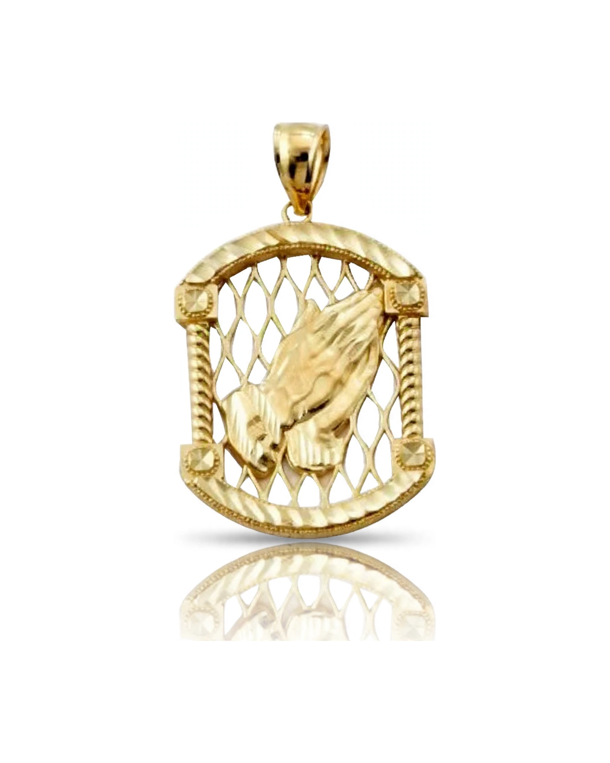 Praying Hands Pendant Lattice Frame - 10K Yellow Gold
