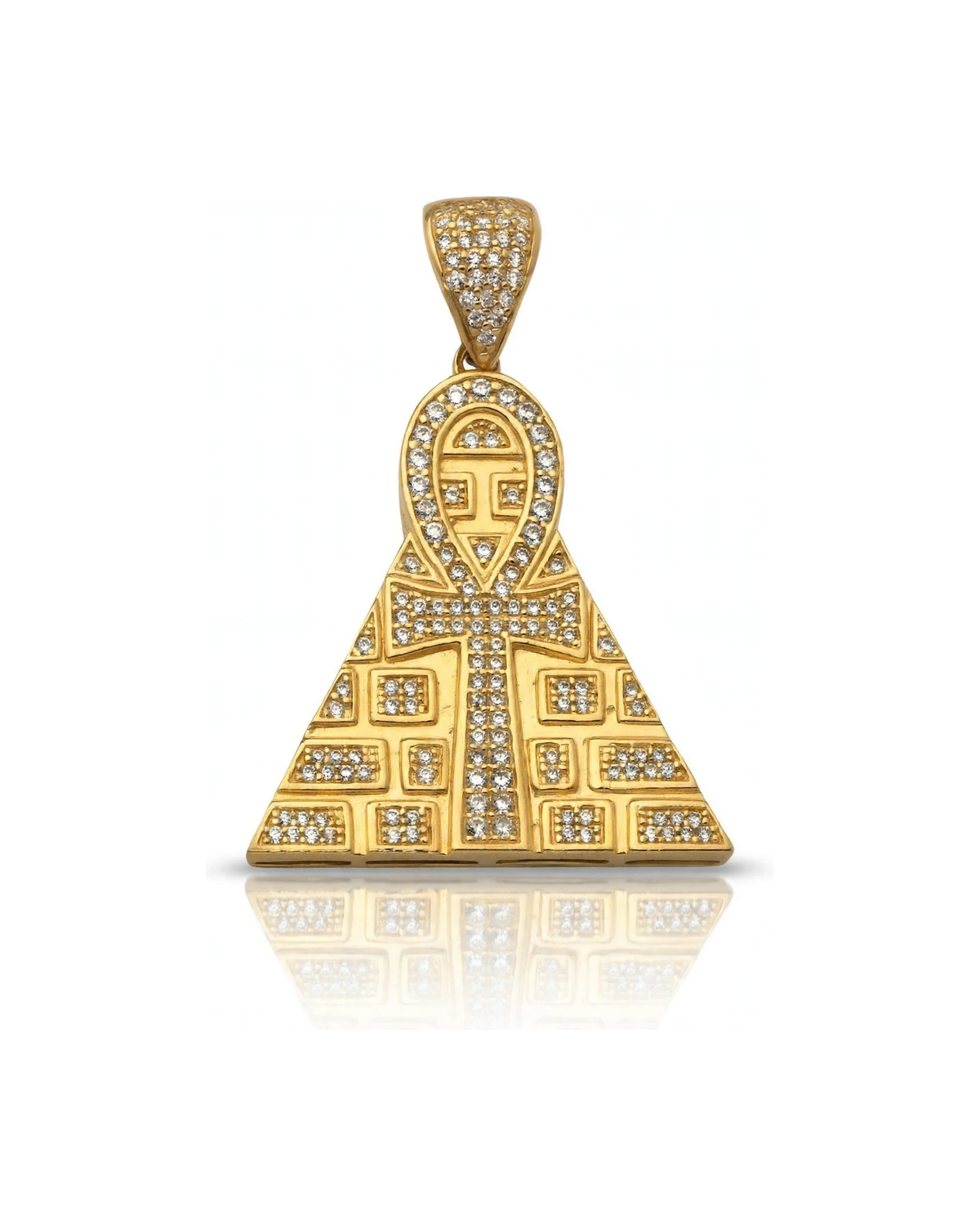 Pyramid Pendant with Ankh and CZ Large - 10K Gold
